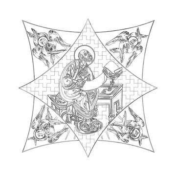 saint writing surrounded by angels clip art preview