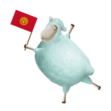 recommend clip art: Funny cartoon sheep with flag of Kyrgyzstan. Bright clip art on white background
