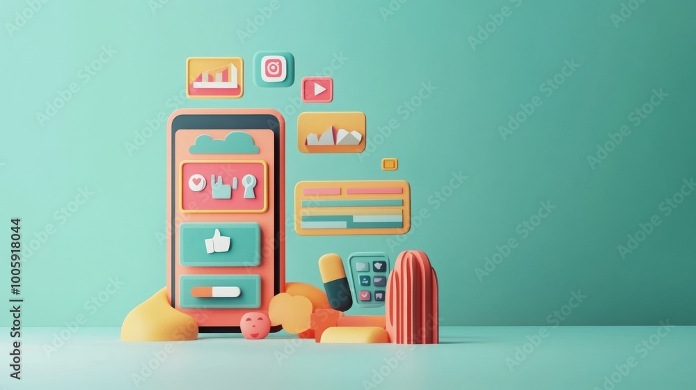 Aufkleber a colorful smartphone display with various app icons and playful elements.