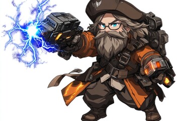 Fototapeta premium Cartoon Character with Electric Weapon