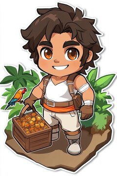 recommend clip art: Cartoon Adventurer with Treasure Chest