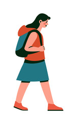 Female hiker with backpack walking illustration
