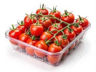 Fresh Cherry Tomatoes on a Branch in Retail Packaging for Sale, Perfect for Cooking, Salads, and Healthy Snacking