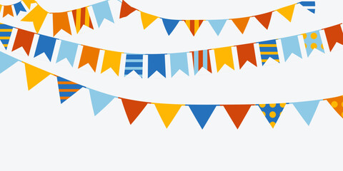 Carnival garland with flags. Holiday background with hanging flags. Vector. Party pennants for birthday celebration, festival and fair decoration.