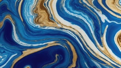 Brown and gold marble abstract background texture. Indigo ocean blue marbling natural luxury style