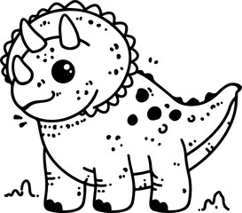 A cute Triceratops dinosaur wearing sunglasses in hand-drawn vector illustration. Doodle line art style, isolated and easy to use for kids' designs and creative projects.
