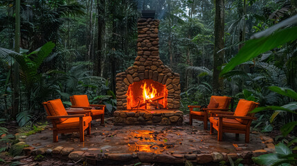 Beautiful interior, fireplace with comfortable armchairs