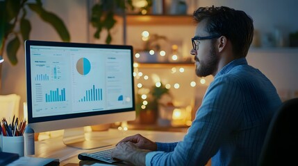 Business Professional Participating in Online Certification Program with Study Materials on Screen