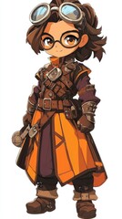 Cartoon illustration of a young adventurer with goggles and a steampunk-style outfit