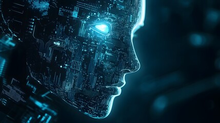 A Blue Digital Human Profile with a Glowing Eye