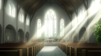 Fototapeta premium Sunlight Streaming Through Stained Glass Windows in a Church.