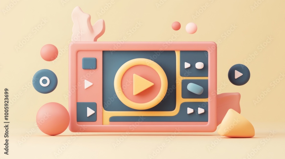 Fototapete a colorful 3d media player design with play buttons and abstract shapes.