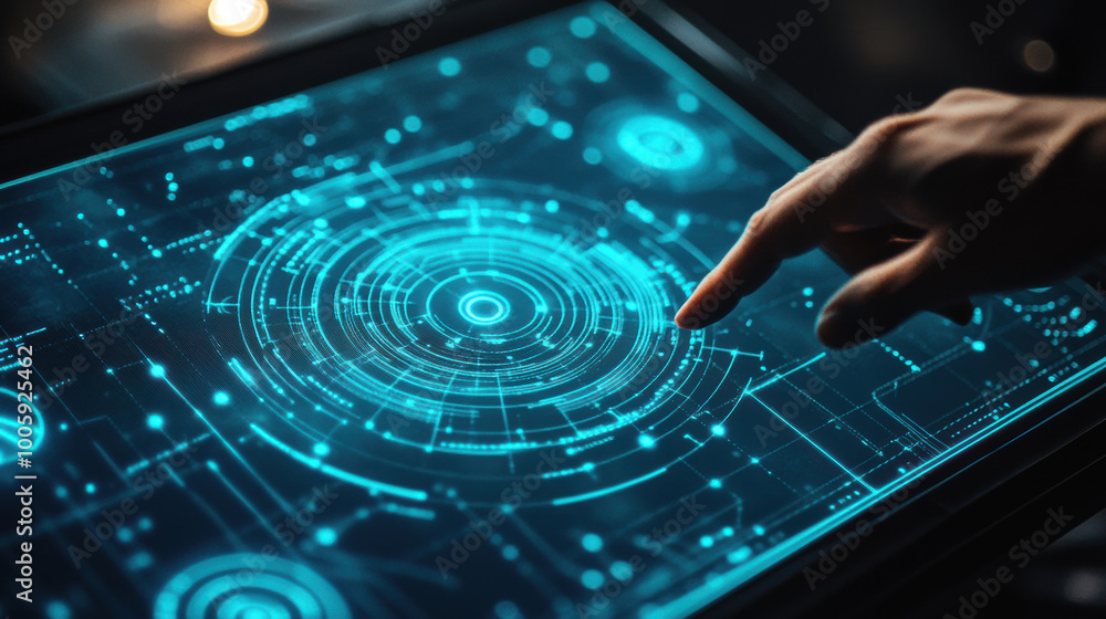 Aufkleber glowing virtual dashboard displays intricate data patterns and connections, showcasing advanced tech