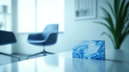 Abstract Blue Swirls on a White Table in a Modern Office