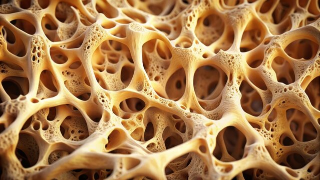 Close-up of bone tissue showing signs of osteoporosis , osteoporosis, bone structure, health
