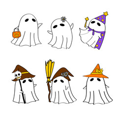 Hand-Drawn Happy Halloween day element.Collection of cartoon Ghost