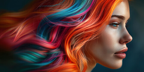 Fototapeta premium Texture of beautiful hair, background of colored lush female hairstyle.