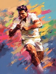 Abstract artwork of a male athlete in motion, emphasizing speed.