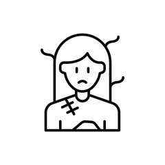 Homeless woman outline icons, minimalist vector illustration ,simple transparent graphic element .Isolated on white background