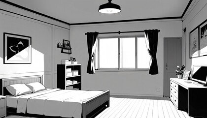 grayscale bedroom background