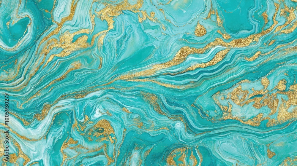 Aufkleber this abstract marble texture showcases a blend of turquoise and gold flecks, creating an opulent bac