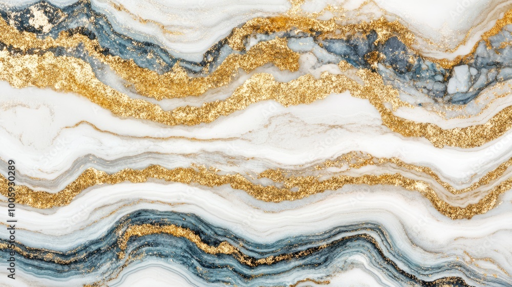 Poster this abstract marble texture features captivating gold flecks intertwined with smooth waves of blue 