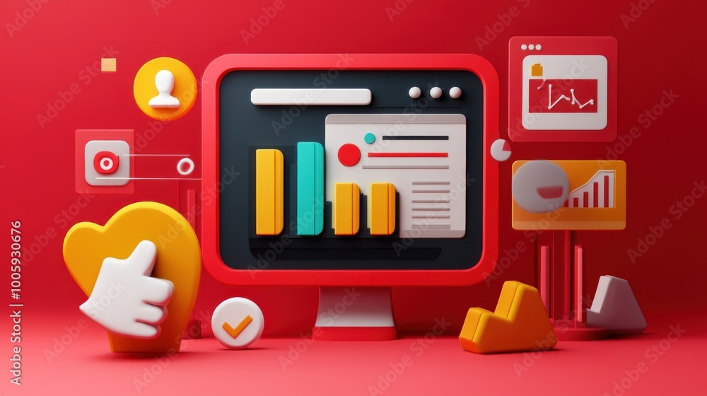 Aufkleber a colorful digital workspace featuring graphs and icons representing data analysis.