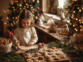 Festive Baking with Child: Cozy Christmas Kitchen Scene