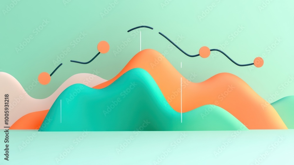 Aufkleber abstract illustration of colorful hills with data points and lines, representing growth.