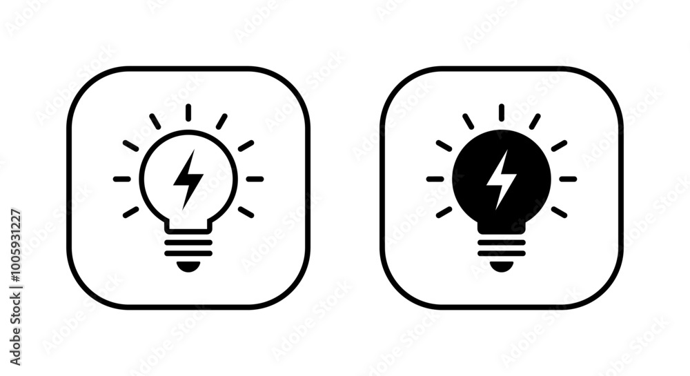 Aufkleber light bulb with thunderbolt icon on square line. lamp with lightning concept