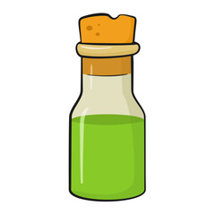 Flask with cork and green liquid. Cartoon. Halloween decoration