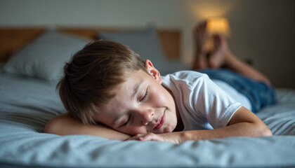 Teenage boy sleeping on a mattress