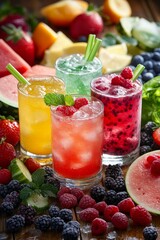 Refreshing Summer Cocktails A Colorful Assortment of Fruity Drinks Garnished with Fresh Berries