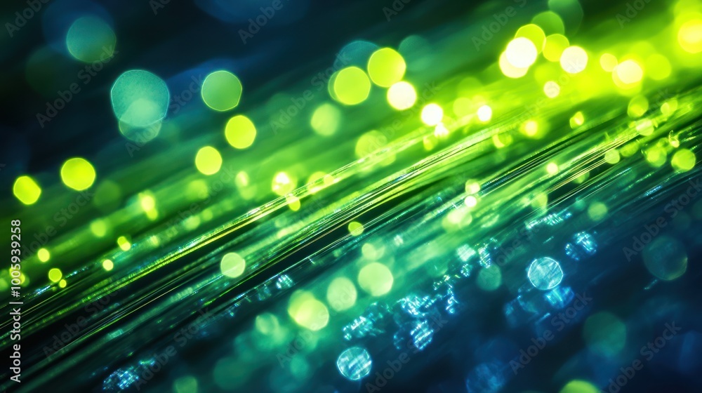 Poster abstract image with vibrant green and blue bokeh lights creating a dynamic, energetic feel.