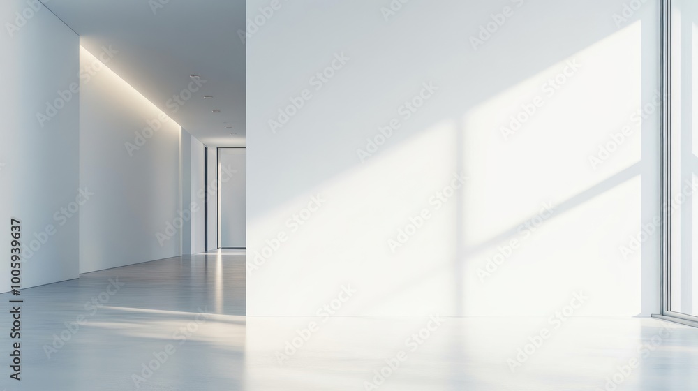Poster a minimalist corridor with natural light and clean lines, emphasizing space and simplicity.