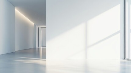 Fototapeta premium A minimalist corridor with natural light and clean lines, emphasizing space and simplicity.