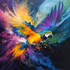 Abstract Parrot in Explosive Colors