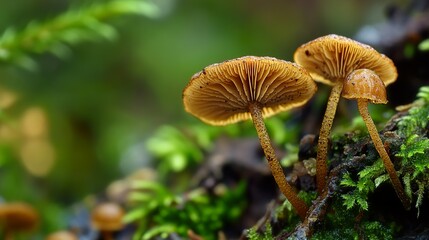 Close-Up of Delicate Mushrooms Growing in a Lush Forest