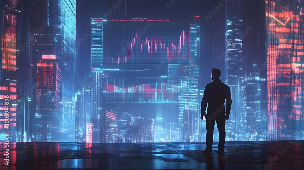 Poster futuristic holographic financial analysis dashboard with virtual charts and graphs for savvy busines
