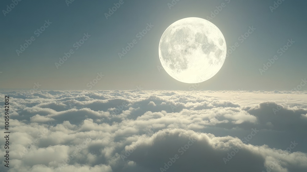 Wall mural a stunning moon in the sky, gliding over endless clouds with its light shining brightly. this seamle