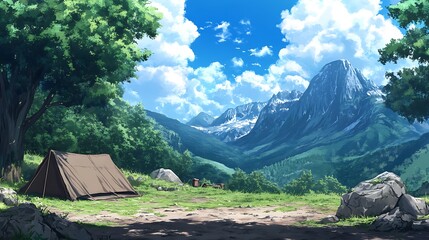 Camping Under a Majestic Mountain Peak.