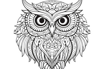 Fototapeta premium Highly detailed zentangle drawing of an owl, perfect for coloring books, adult coloring pages, and other creative projects. This intricate illustration features a symmetrical design