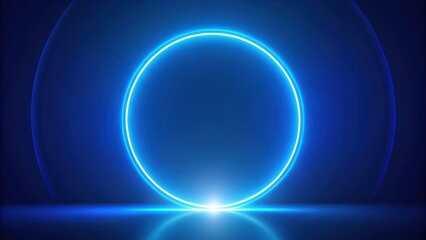 Obraz premium Abstract blue background with glowing neon ring and blank round frame, render, abstract, blue, background, glowing, neon
