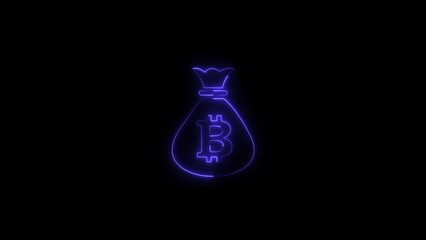 Mining concept. Money, payment, cash, pay icon. Glowing neon coin Bitcoin icon.