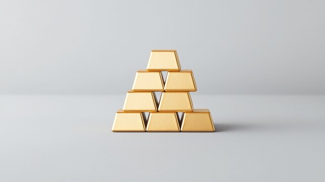 Gold bricks stacked in a pyramid formation, symbolizing strong financial growth, gold bricks, wealth pyramid