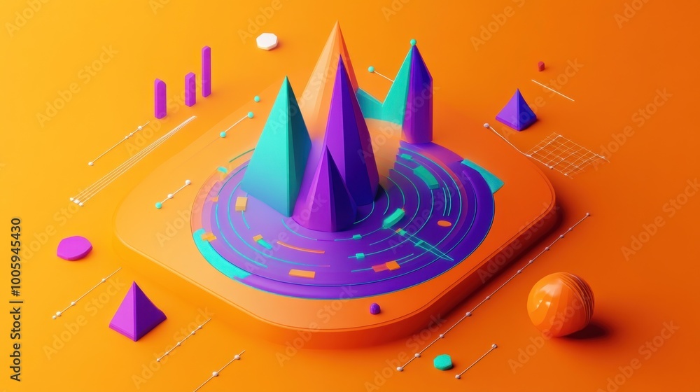 Aufkleber abstract 3d geometric shapes on a vibrant background, illustrating data visualization concepts.