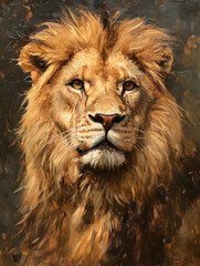 Dramatic Oil Painting Portrait of a Lion