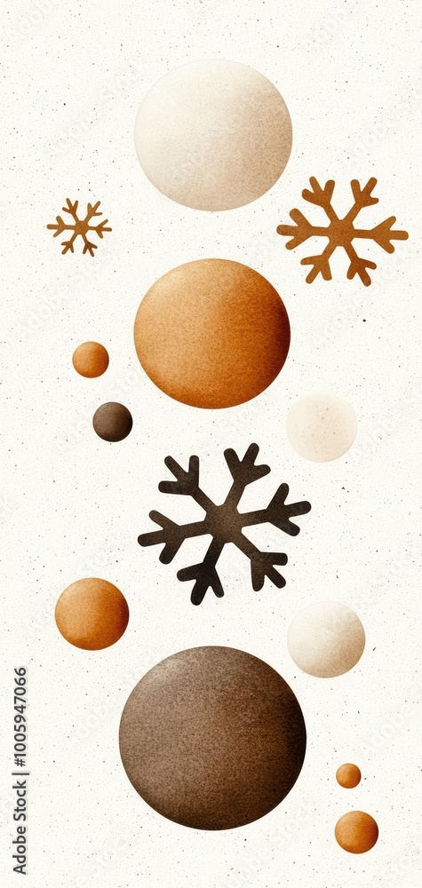 Poster colorful spheres and snowflakes on a textured background for design use.