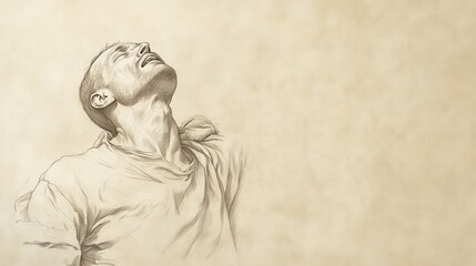 Biblical Scene: Servant Maintains Composure Under Physical Abuse, Symbolizing His Suffering, Beige Background