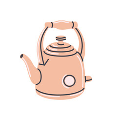 Vintage electric kettle. Doodle retro style teapot. Hand drawn isolated pastel vector illustration.